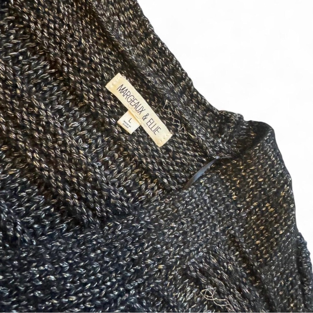 Metallic Black V-Neck Rhinestone  Bow-Button Cardigan - Picture 3 of 7